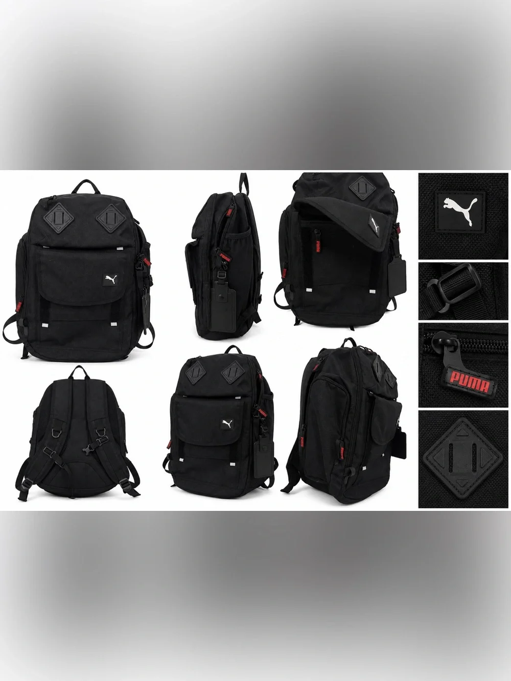 Puma Black Backpack with Red Accent Zippers
